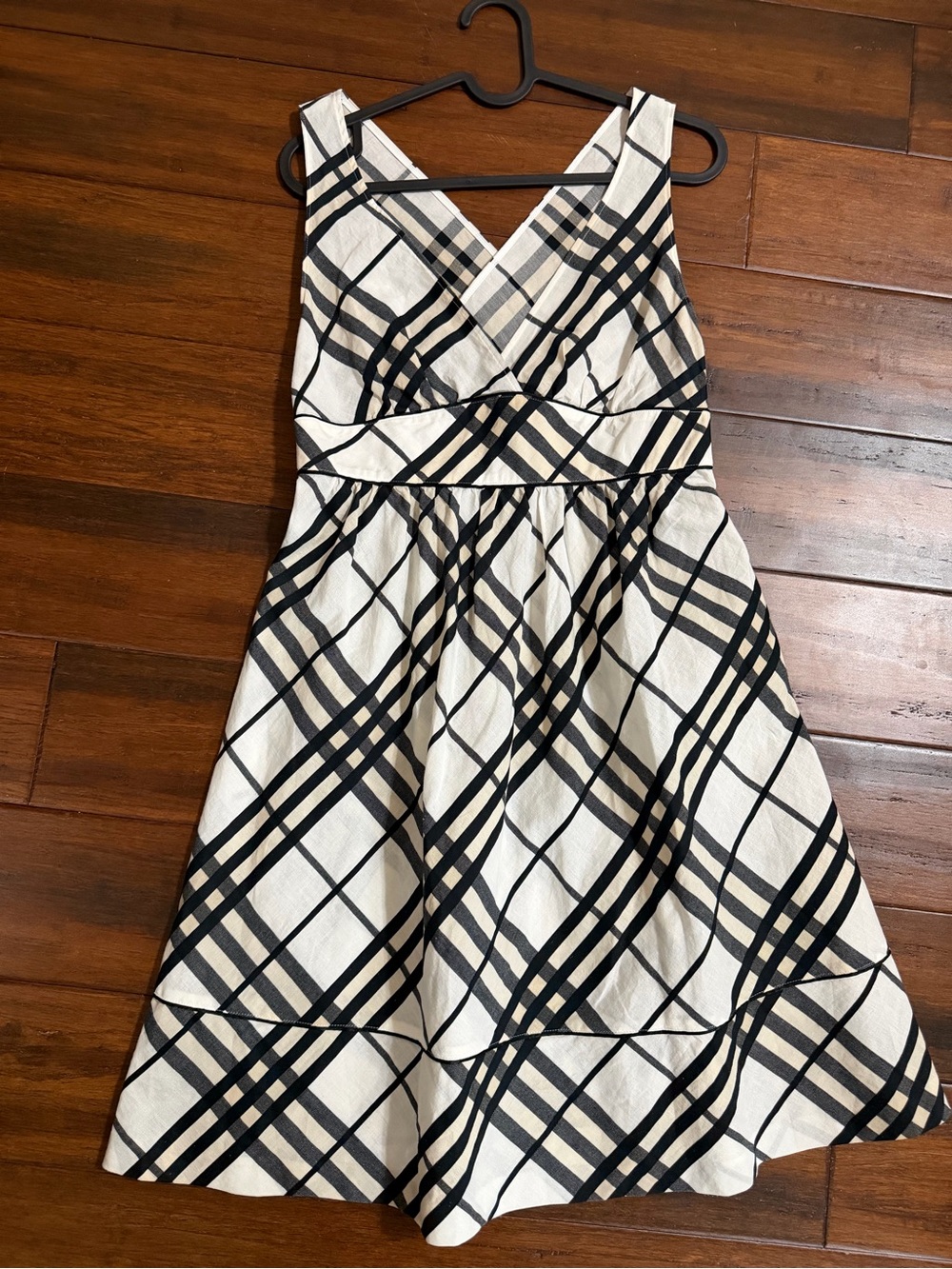 Burberry Blue Label Black and White Plaid V-Neck Sleeveless Dress